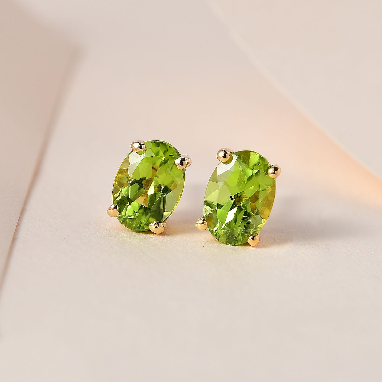 Peridot Solitaire Stud Earring in 14K Yellow Gold Over Sterling Silver 1.50 ctw
