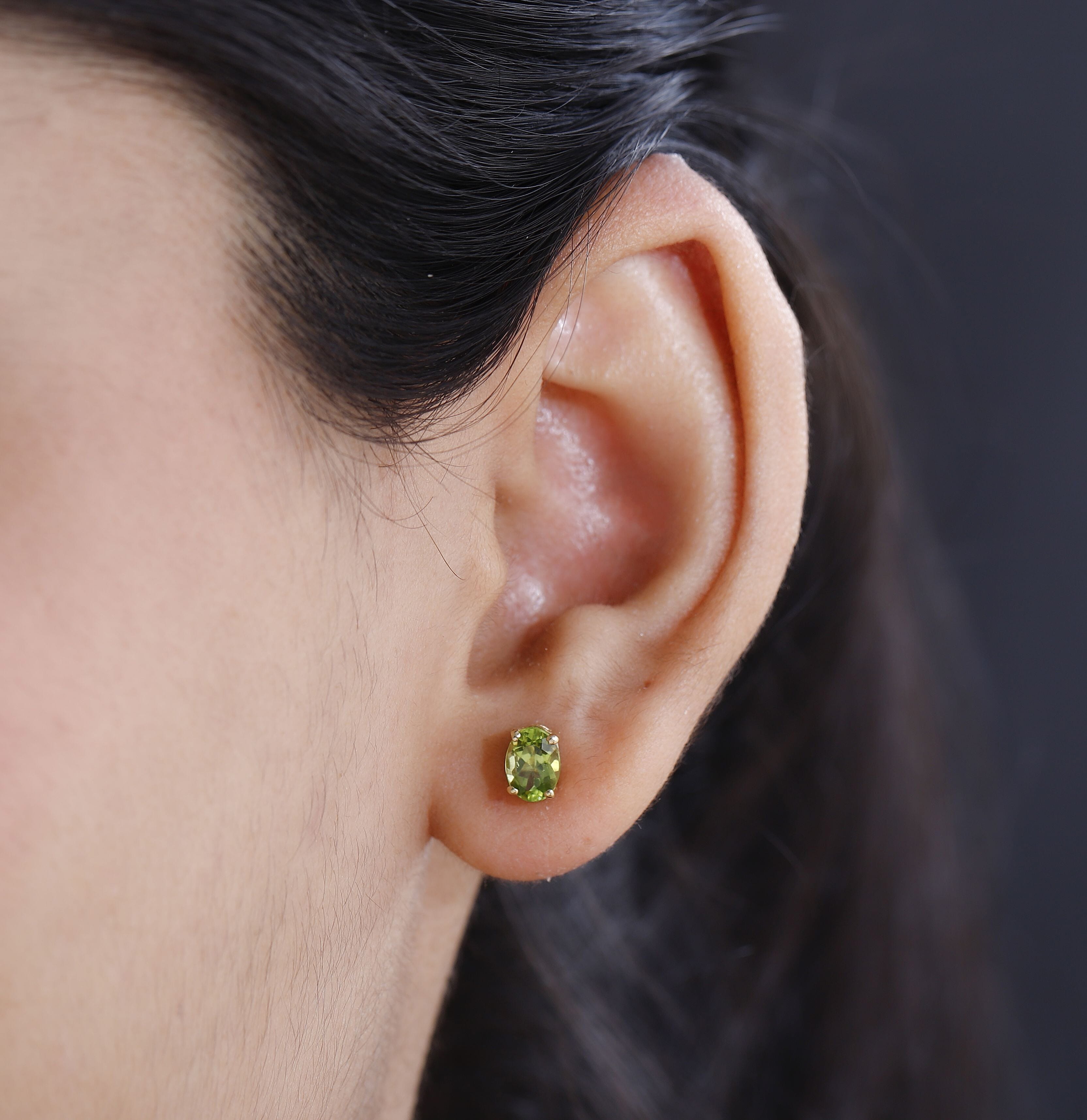 Peridot Solitaire Stud Earring in 14K Yellow Gold Over Sterling Silver 1.50 ctw