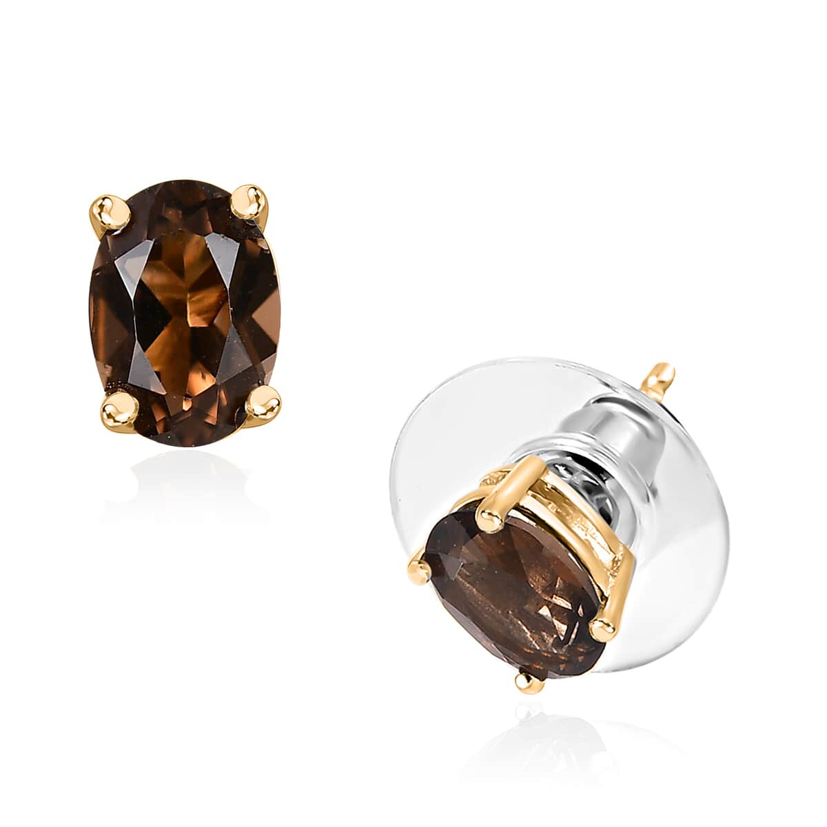 Brazilian Smoky Quartz Solitaire Stud Earrings in 14K Yellow Gold Over Sterling Silver 1.20 ctw image number 0