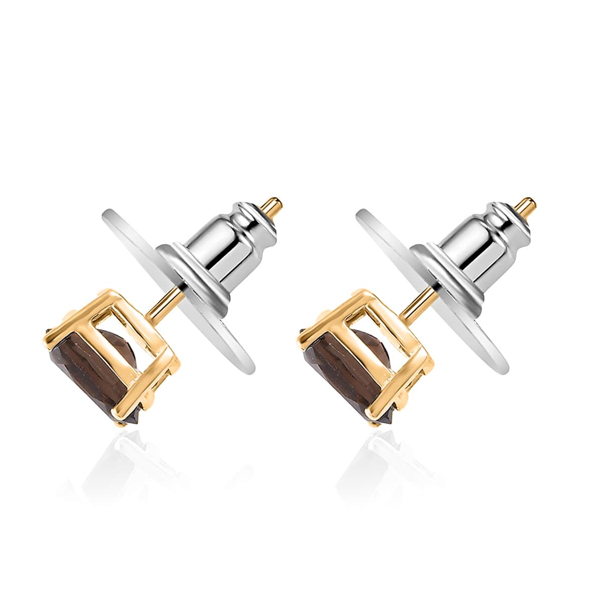 Brazilian Smoky Quartz Solitaire Stud Earrings in 14K Yellow Gold Over Sterling Silver 1.20 ctw image number 3