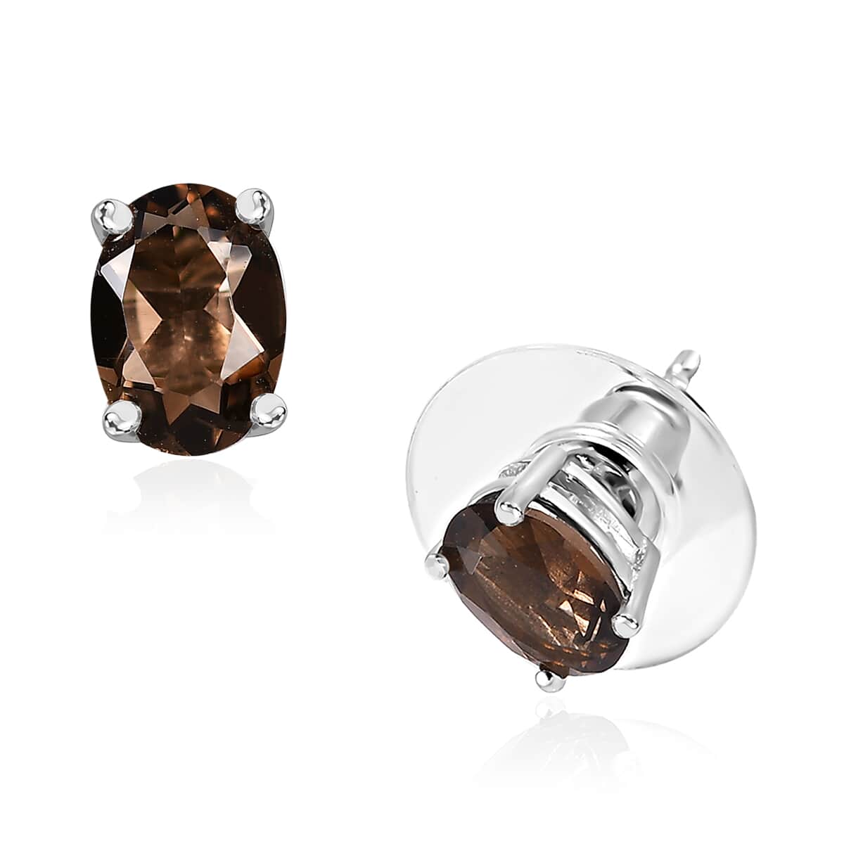 Brazilian Smoky Quartz Solitaire Stud Earrings in Platinum Over Sterling Silver 1.40 ctw image number 0