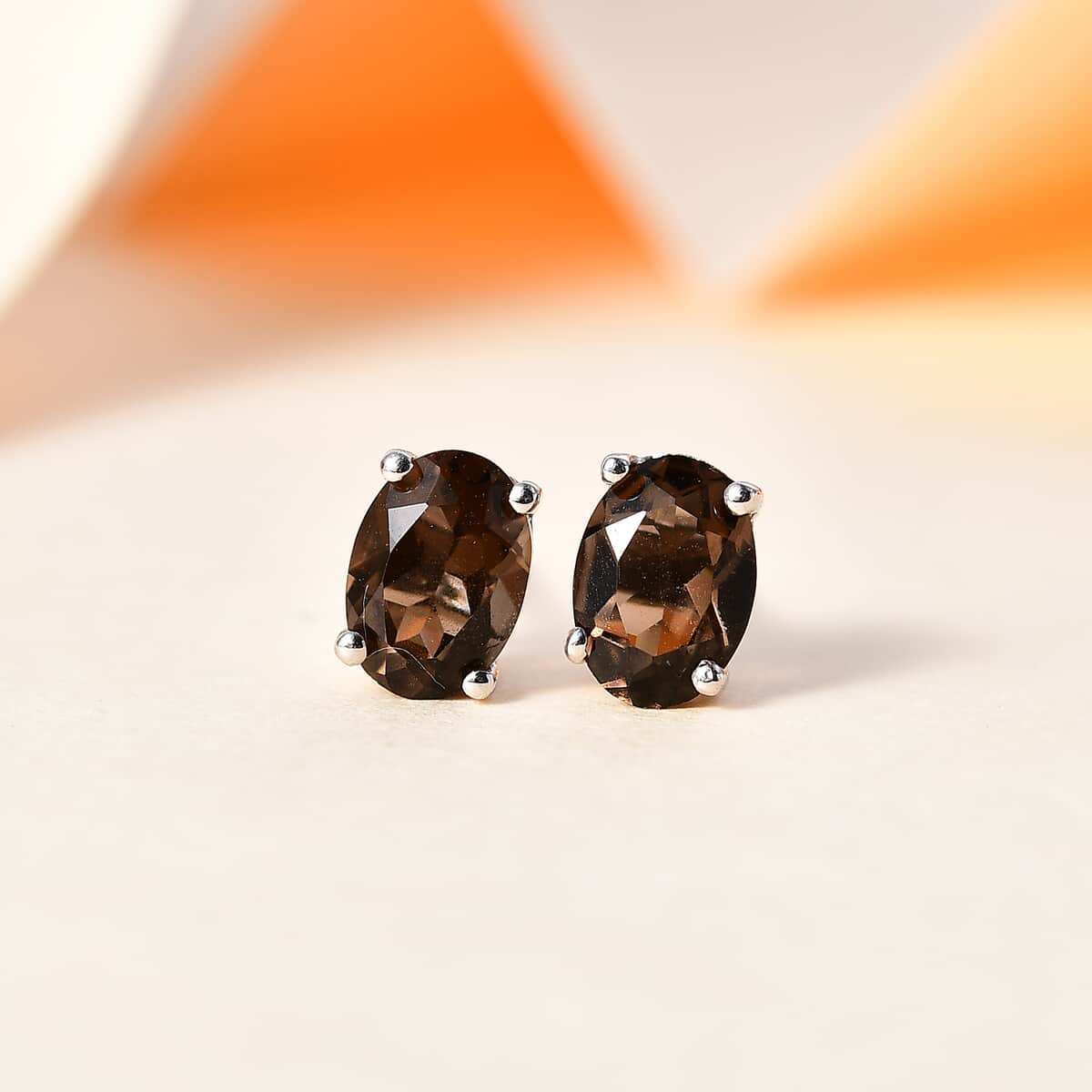 Brazilian Smoky Quartz Solitaire Stud Earrings in Platinum Over Sterling Silver 1.40 ctw image number 1