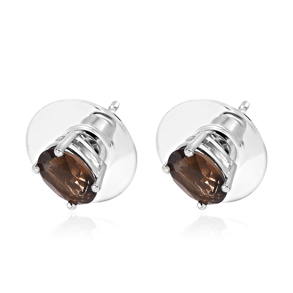 Brazilian Smoky Quartz Solitaire Stud Earrings in Platinum Over Sterling Silver 1.40 ctw image number 3