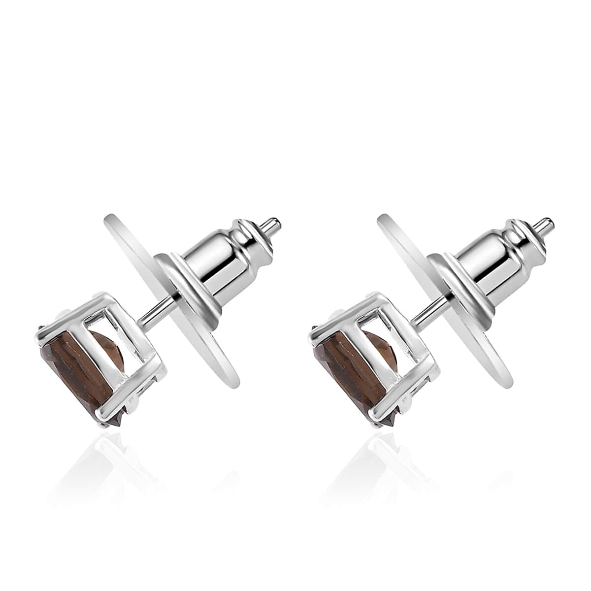 Brazilian Smoky Quartz Solitaire Stud Earrings in Platinum Over Sterling Silver 1.40 ctw image number 4