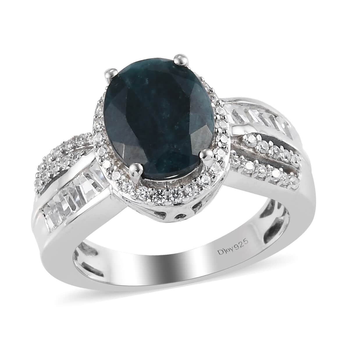 Teal Grandidierite and Zircon Ring in Platinum Over Sterling Silver (Size 8.0) 3.75 ctw image number 0