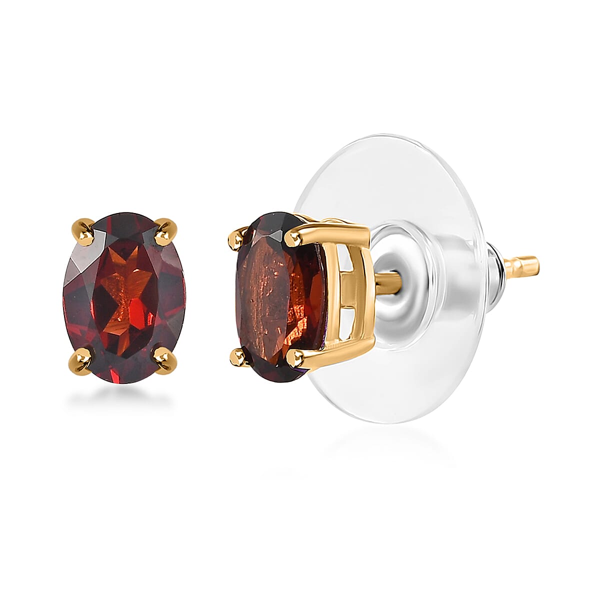 Mozambique Garnet Solitaire Stud Earrings in 14K Yellow Gold Over Sterling Silver 2.00 ctw