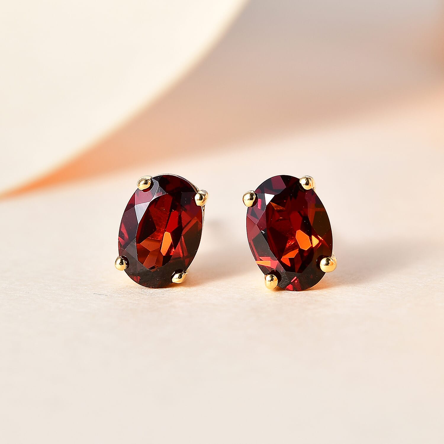 Mozambique Garnet Solitaire Stud Earrings in 14K Yellow Gold Over Sterling Silver 2.00 ctw