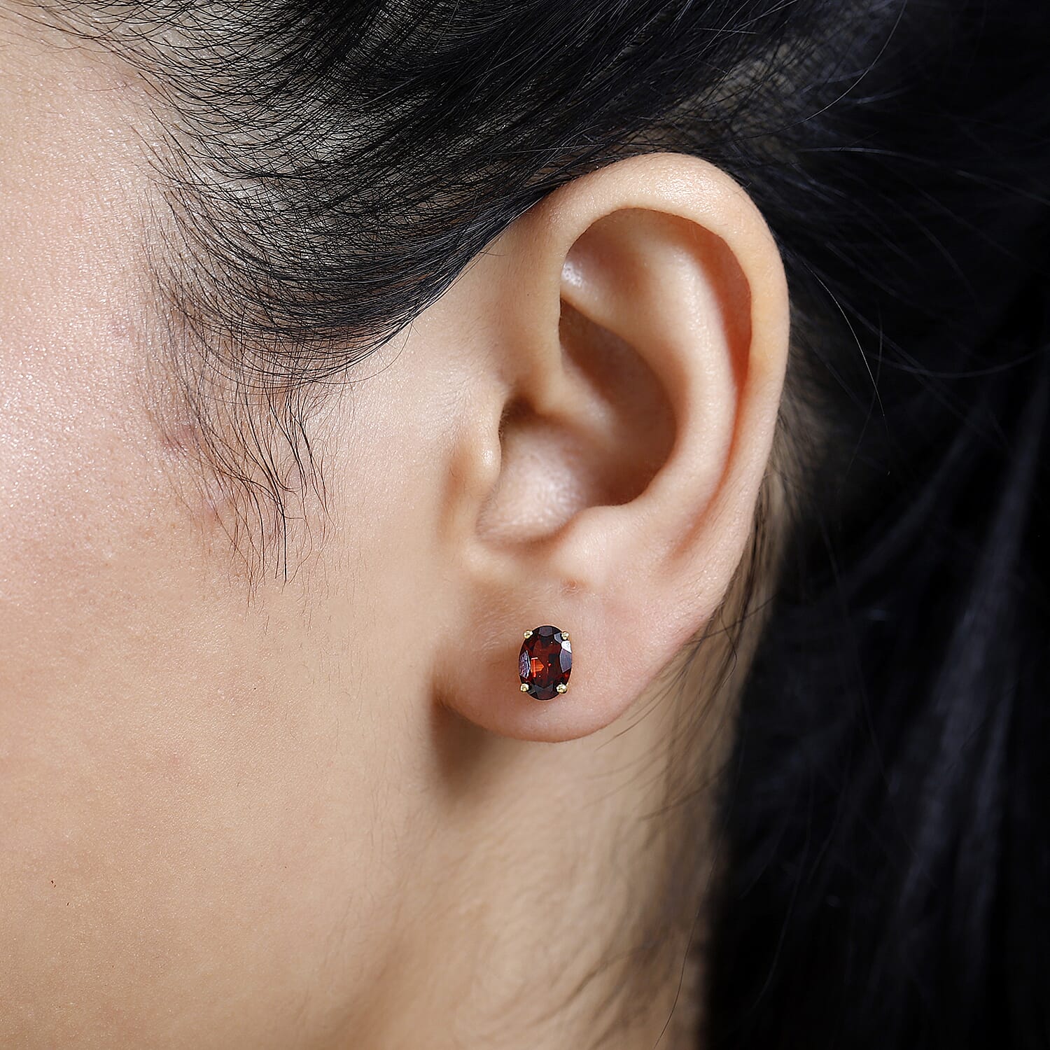 Mozambique Garnet Solitaire Stud Earrings in 14K Yellow Gold Over Sterling Silver 2.00 ctw