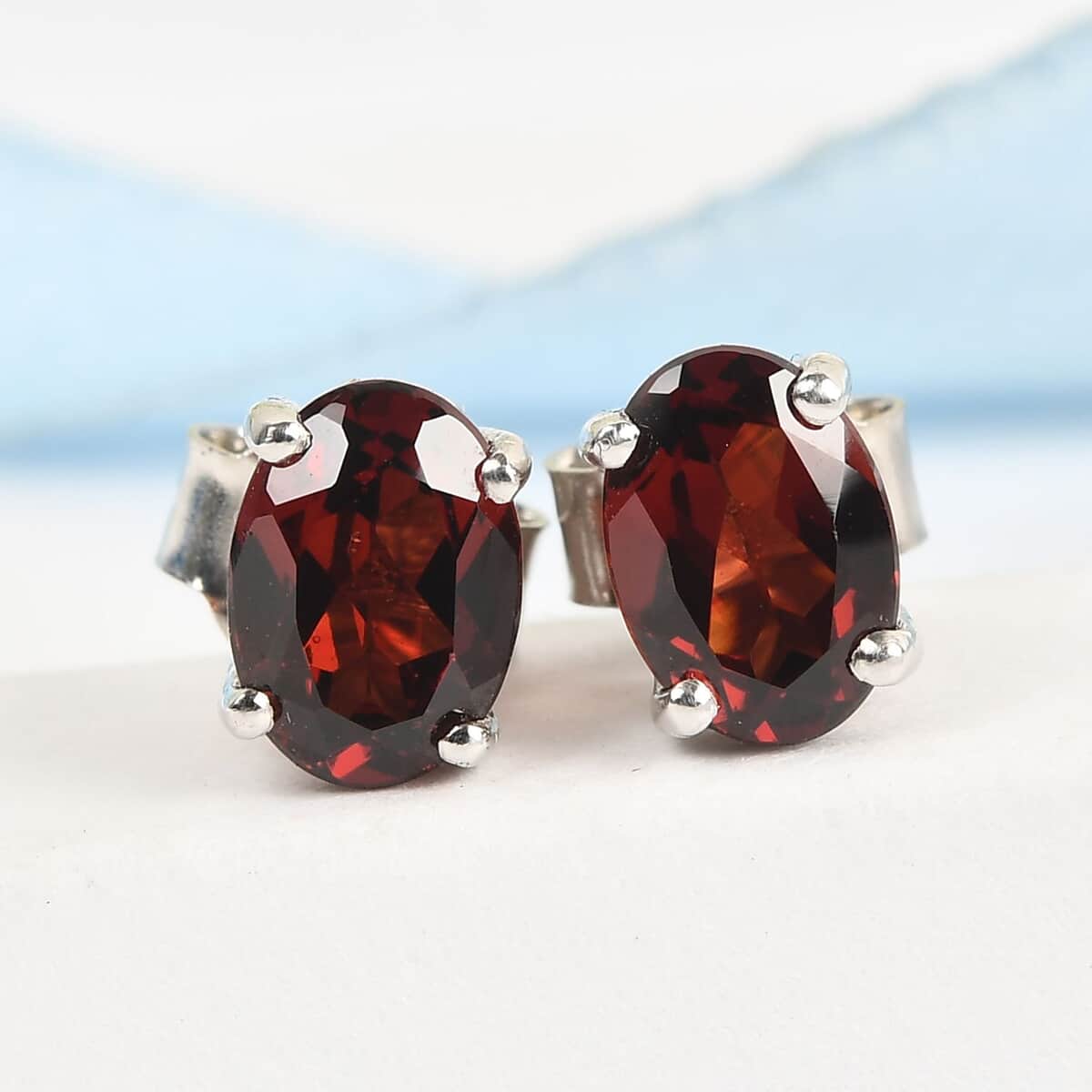 Mozambique Garnet Solitaire Stud Earrings in Platinum Over Sterling Silver 2.00 ctw image number 1