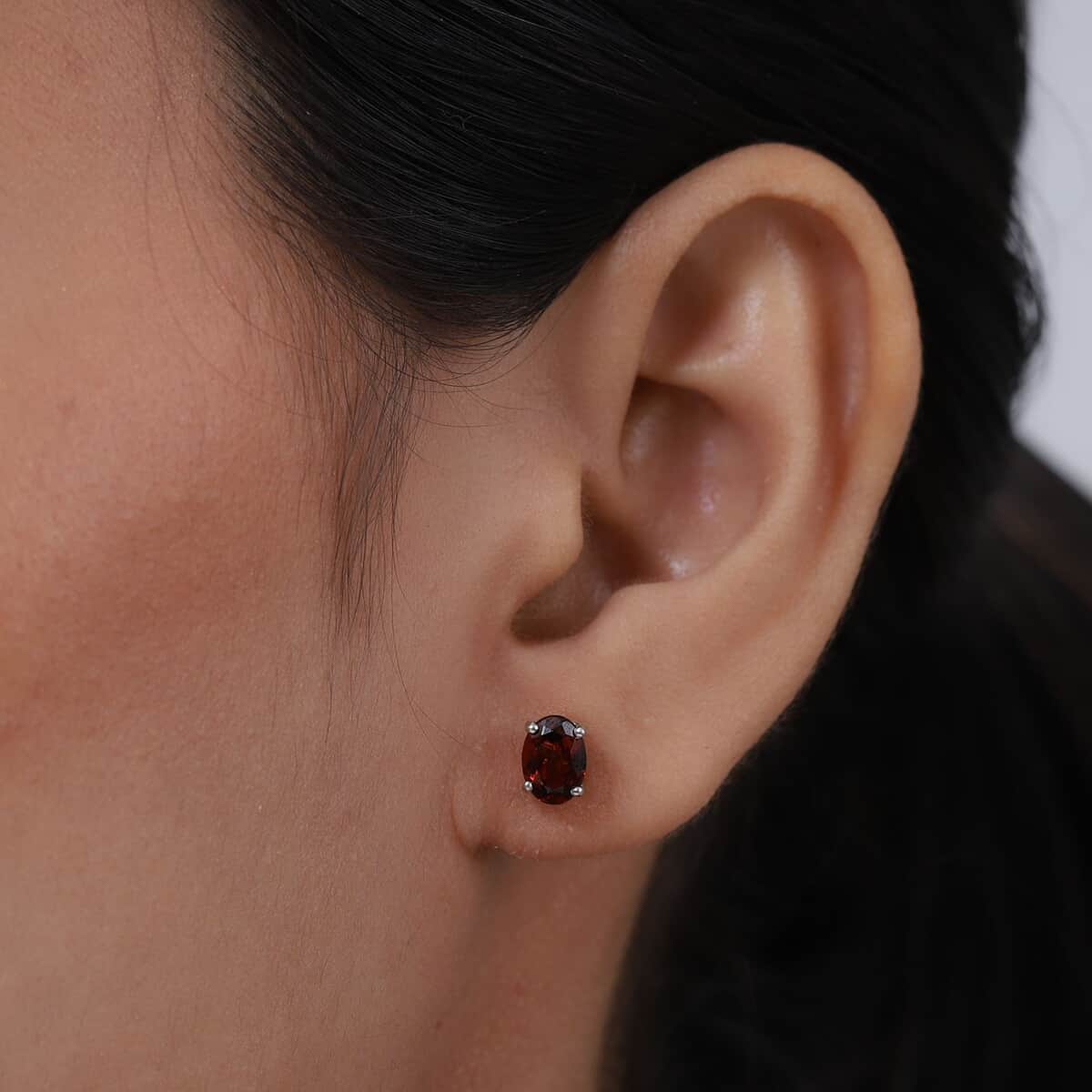 Mozambique Garnet Solitaire Stud Earrings in Platinum Over Sterling Silver 2.00 ctw image number 2