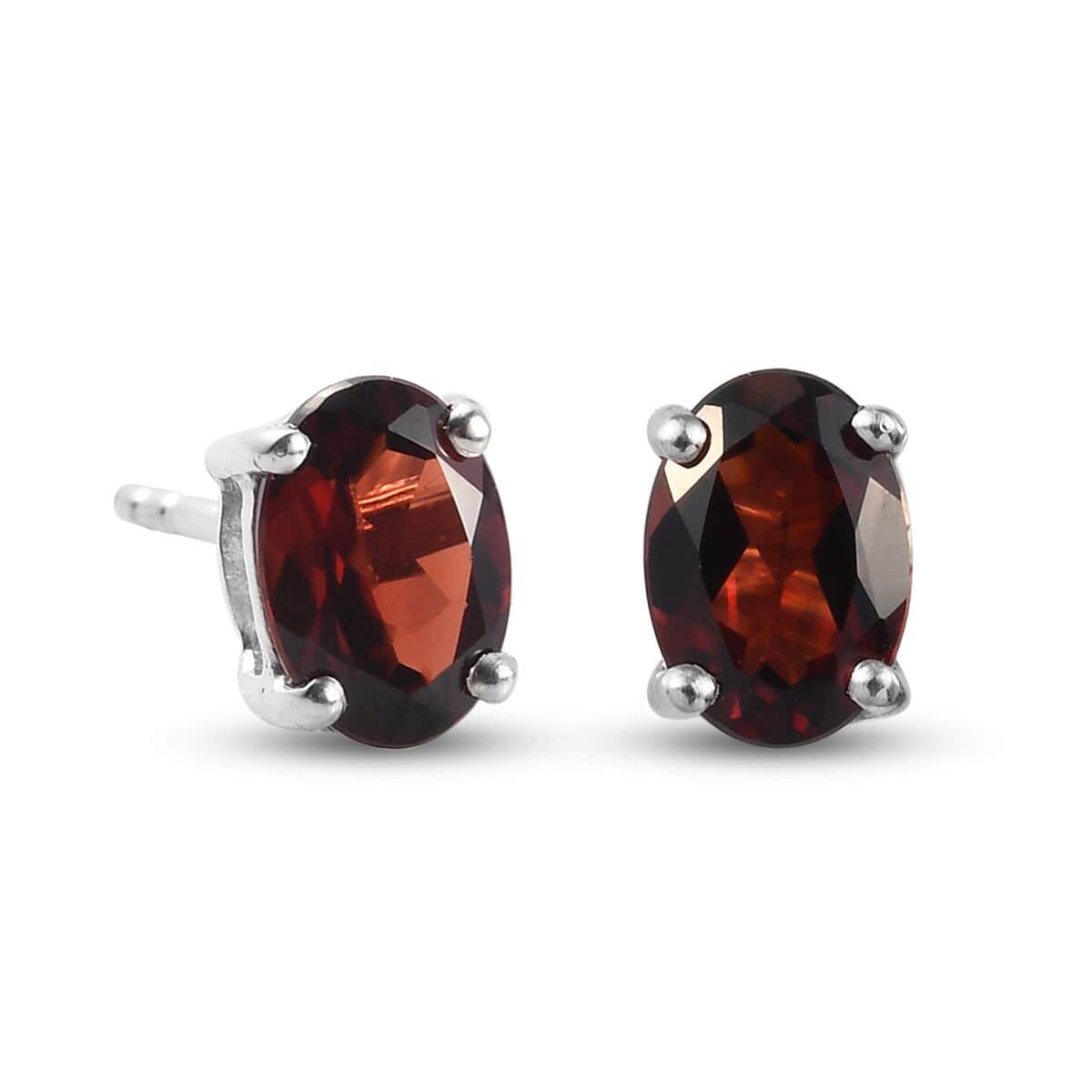 Mozambique Garnet Solitaire Stud Earrings in Platinum Over Sterling Silver 2.00 ctw image number 3