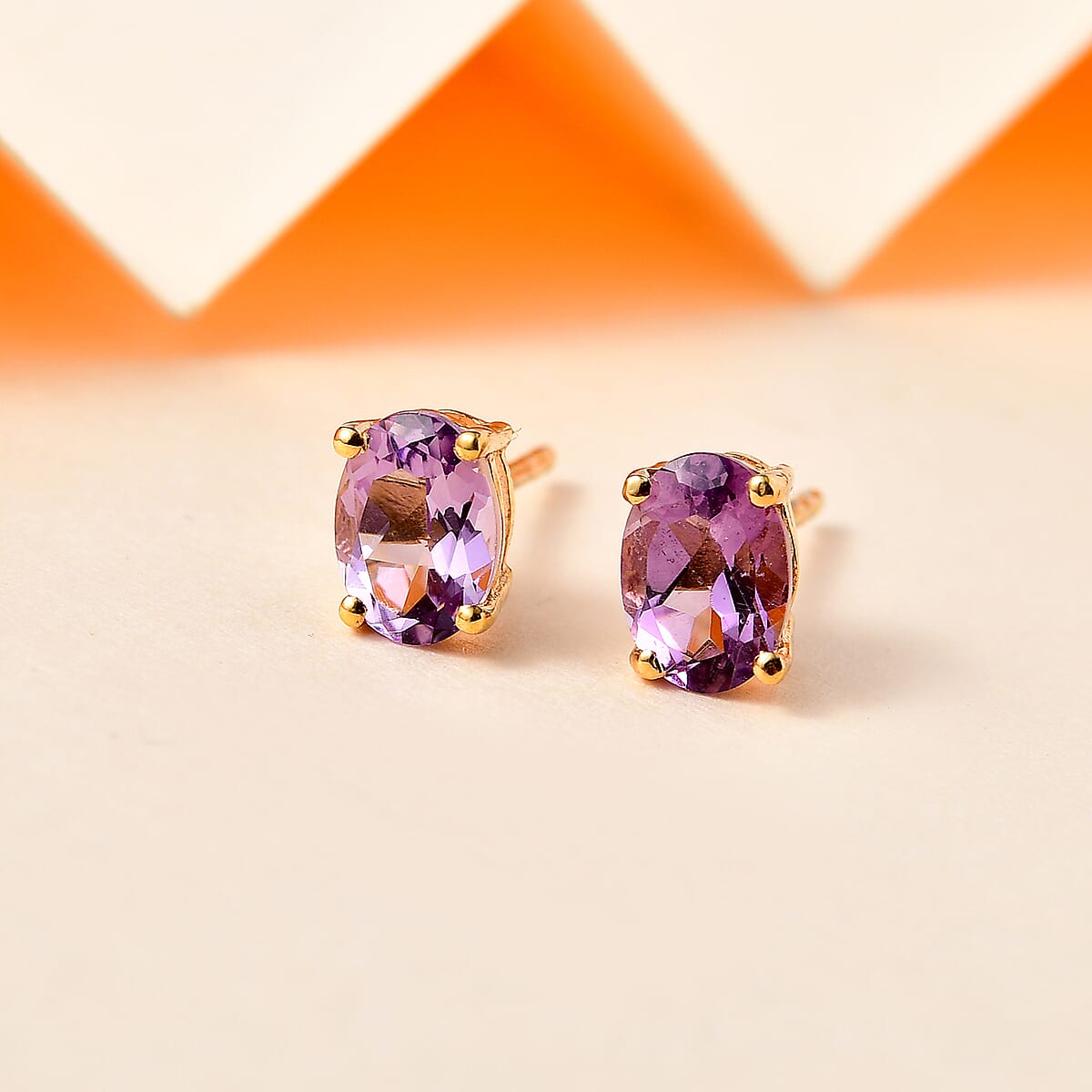 Rose De France Amethyst Solitaire Stud Earrings in 14K Yellow Gold Over Sterling Silver 1.50 ctw image number 1
