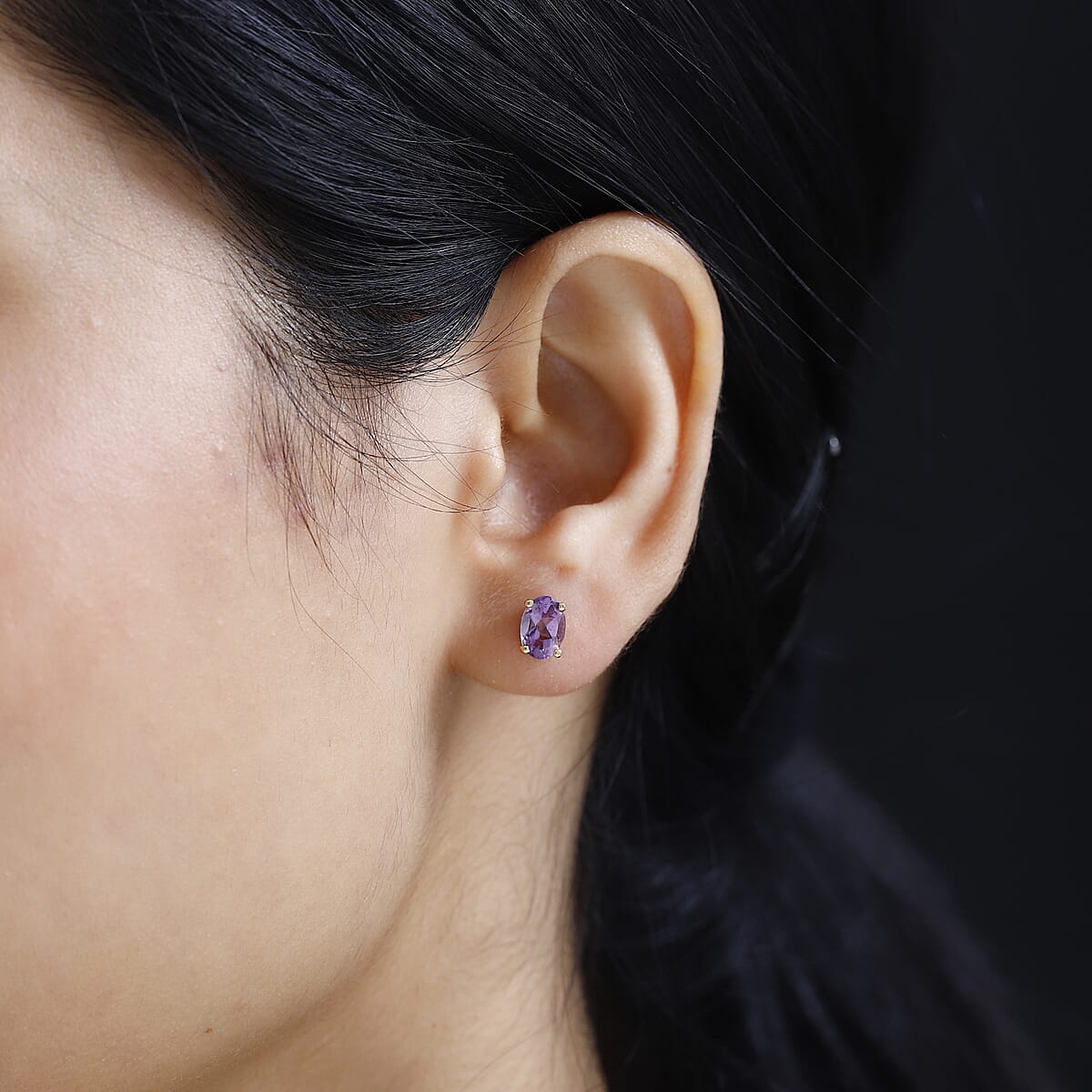 Rose De France Amethyst Solitaire Stud Earrings in 14K Yellow Gold Over Sterling Silver 1.50 ctw image number 2