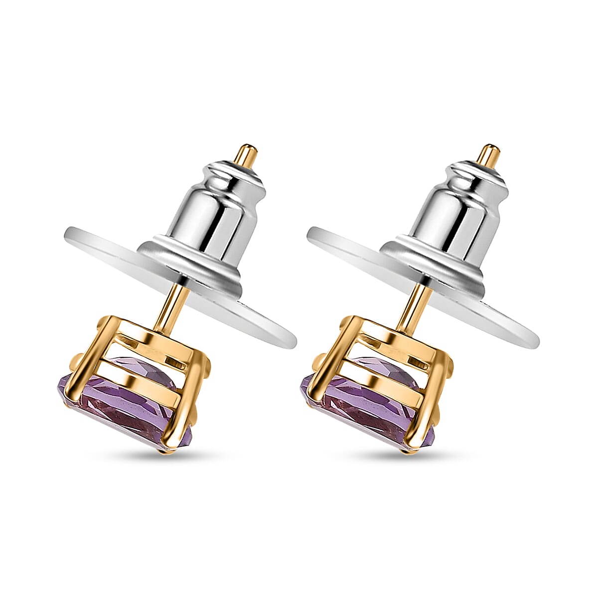 Rose De France Amethyst Solitaire Stud Earrings in 14K Yellow Gold Over Sterling Silver 1.50 ctw image number 3