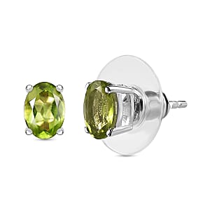 Peridot Solitaire Stud Earrings in Platinum Over Sterling Silver 1.50 ctw