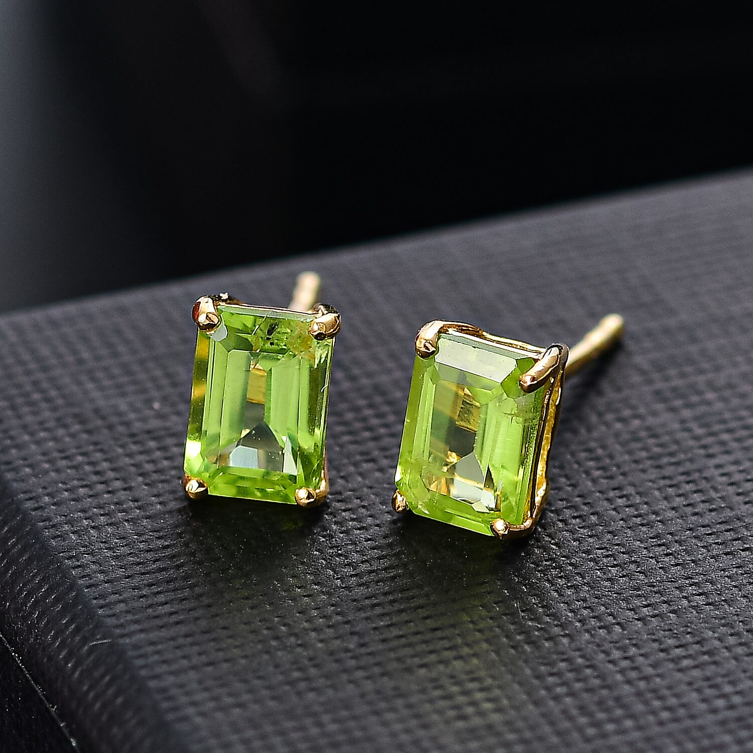 Peridot 2.15 ctw Solitaire Stud Earrings in 14K Yellow Gold Over Sterling Silver