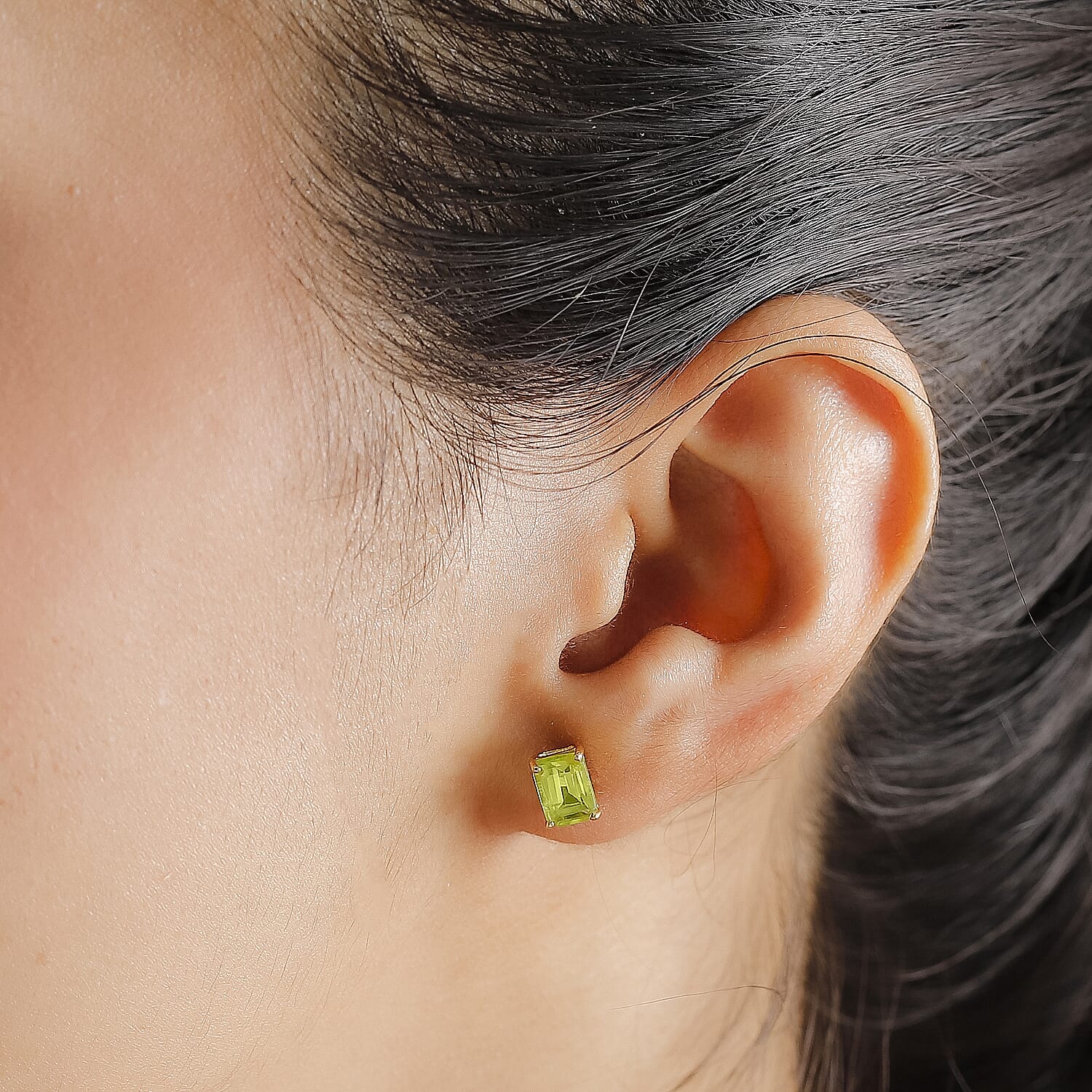 Peridot 2.15 ctw Solitaire Stud Earrings in 14K Yellow Gold Over Sterling Silver