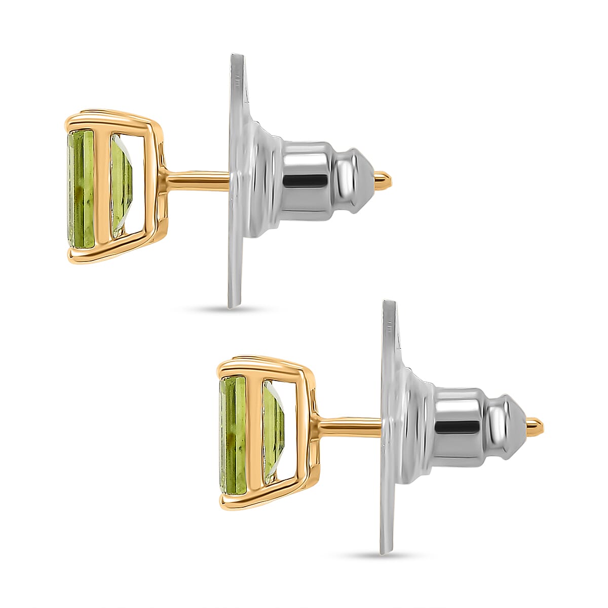 Peridot 2.15 ctw Solitaire Stud Earrings in 14K Yellow Gold Over Sterling Silver