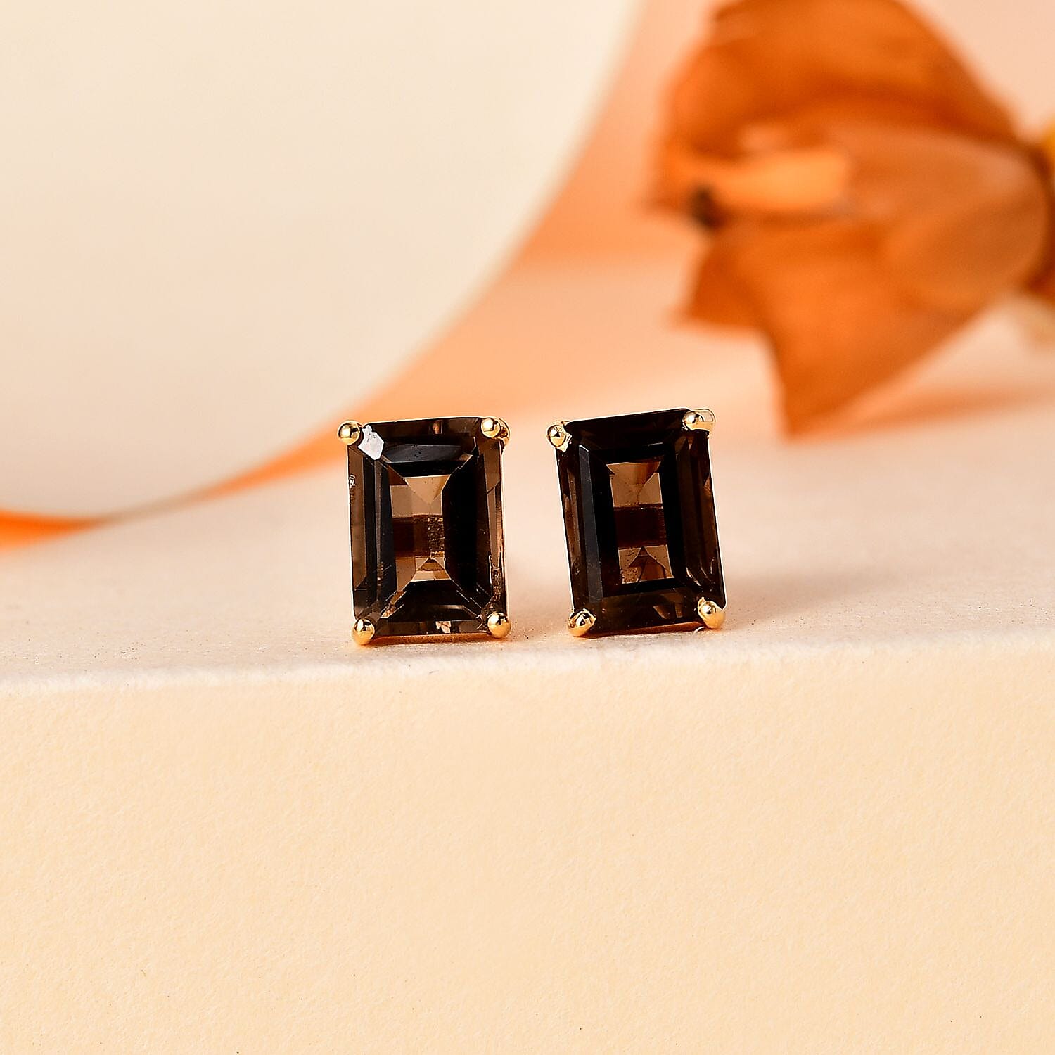 Brazilian Smoky Quartz Solitaire Stud Earrings in 14K Yellow Gold Over Sterling Silver 2.00 ctw