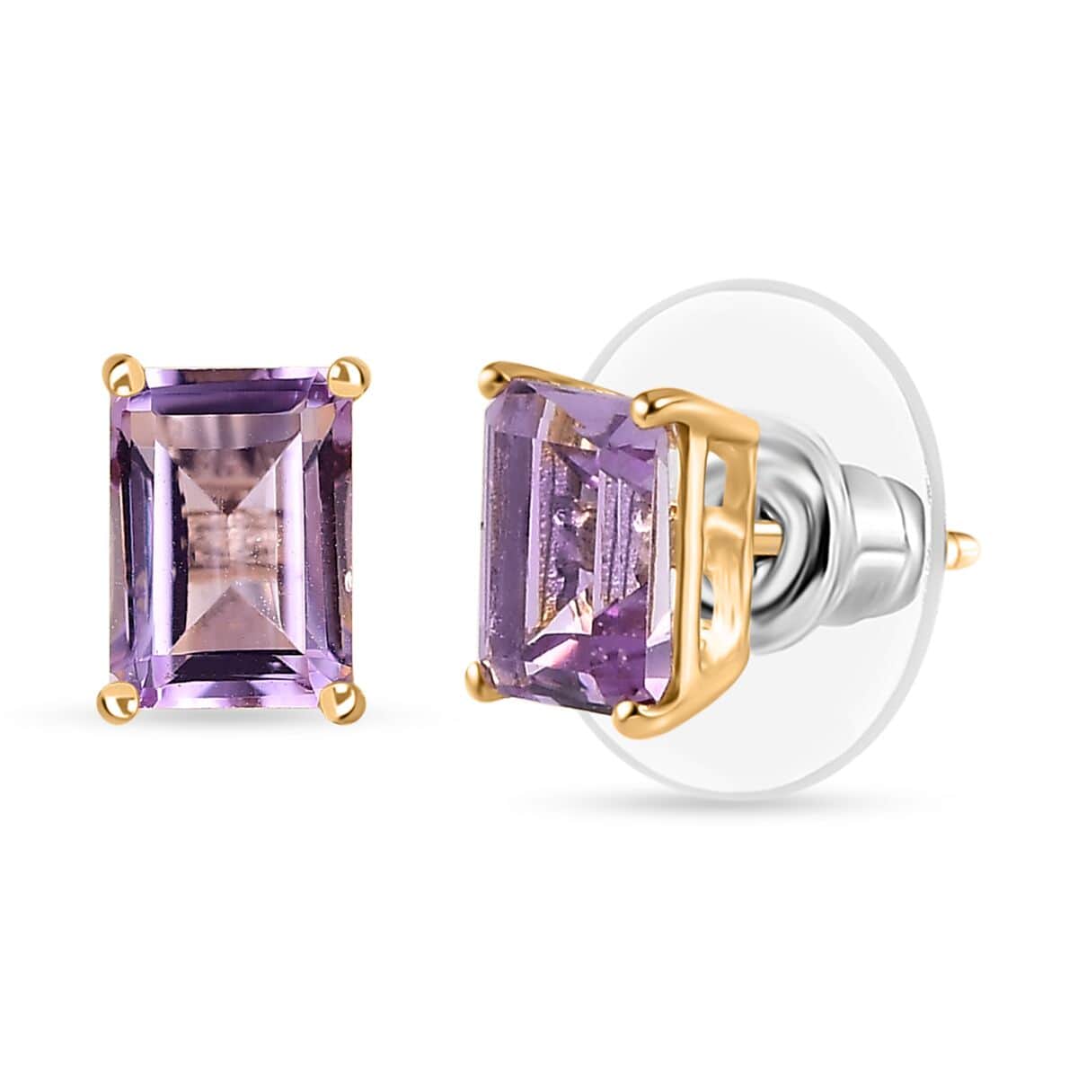 Rose De France Amethyst Solitaire Stud Earrings in 14K Yellow Gold Over Sterling Silver 1.90 ctw image number 0