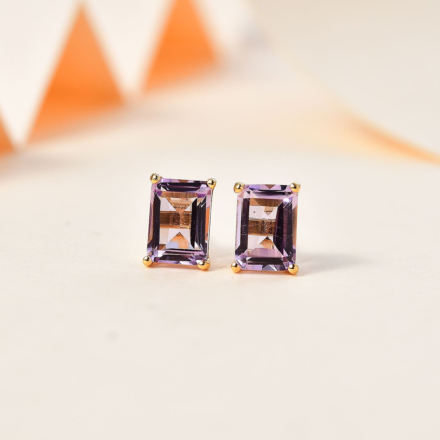 Rose De France Amethyst Solitaire Stud Earrings in 14K Yellow Gold Over Sterling Silver 1.90 ctw