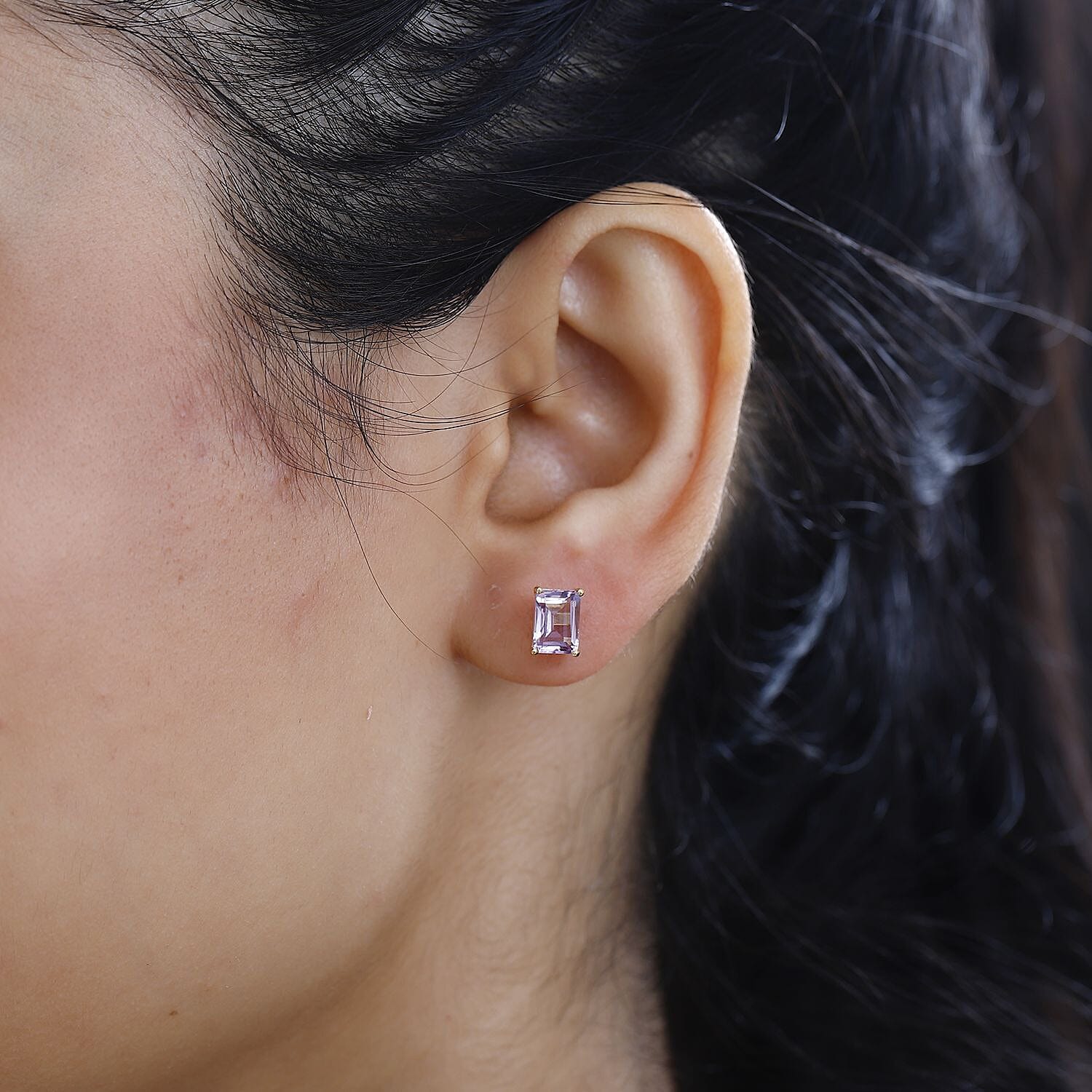 Rose De France Amethyst Solitaire Stud Earrings in 14K Yellow Gold Over Sterling Silver 1.90 ctw