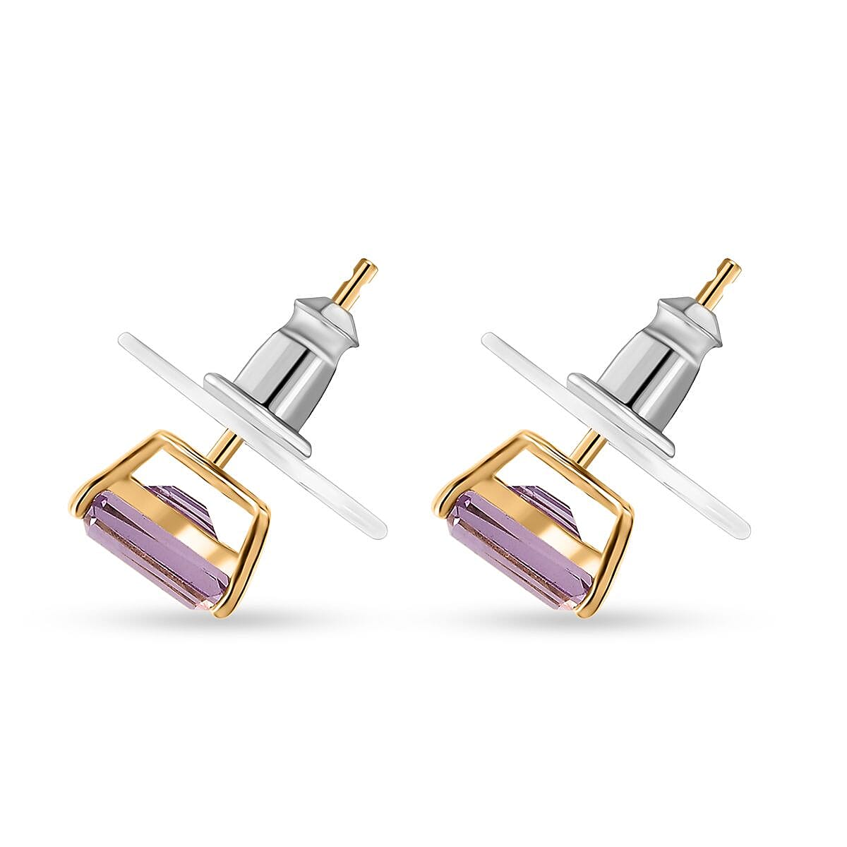 Rose De France Amethyst Solitaire Stud Earrings in 14K Yellow Gold Over Sterling Silver 1.90 ctw