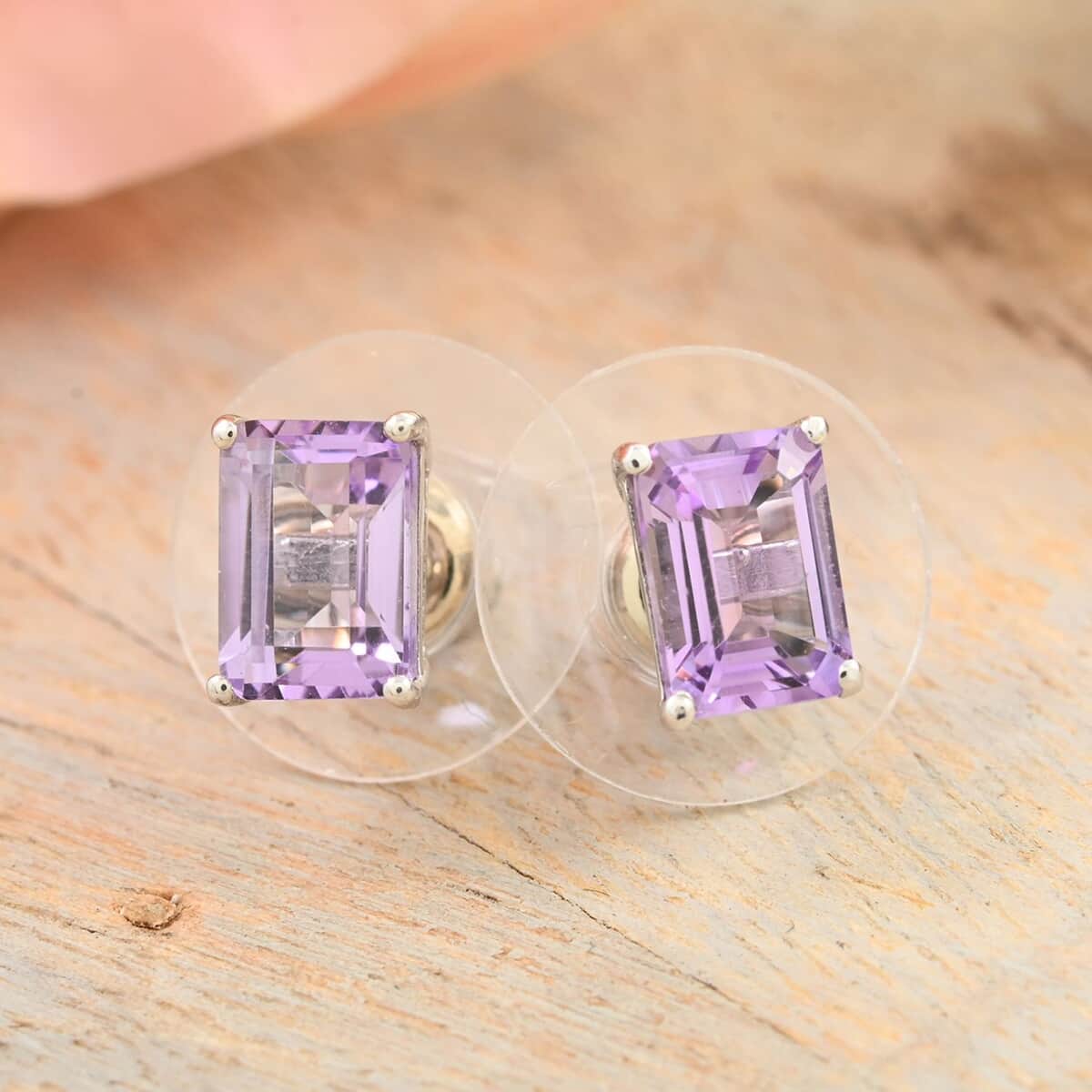 Rose De France Amethyst Solitaire Stud Earrings in Platinum Over Sterling Silver 2.20 ctw image number 1