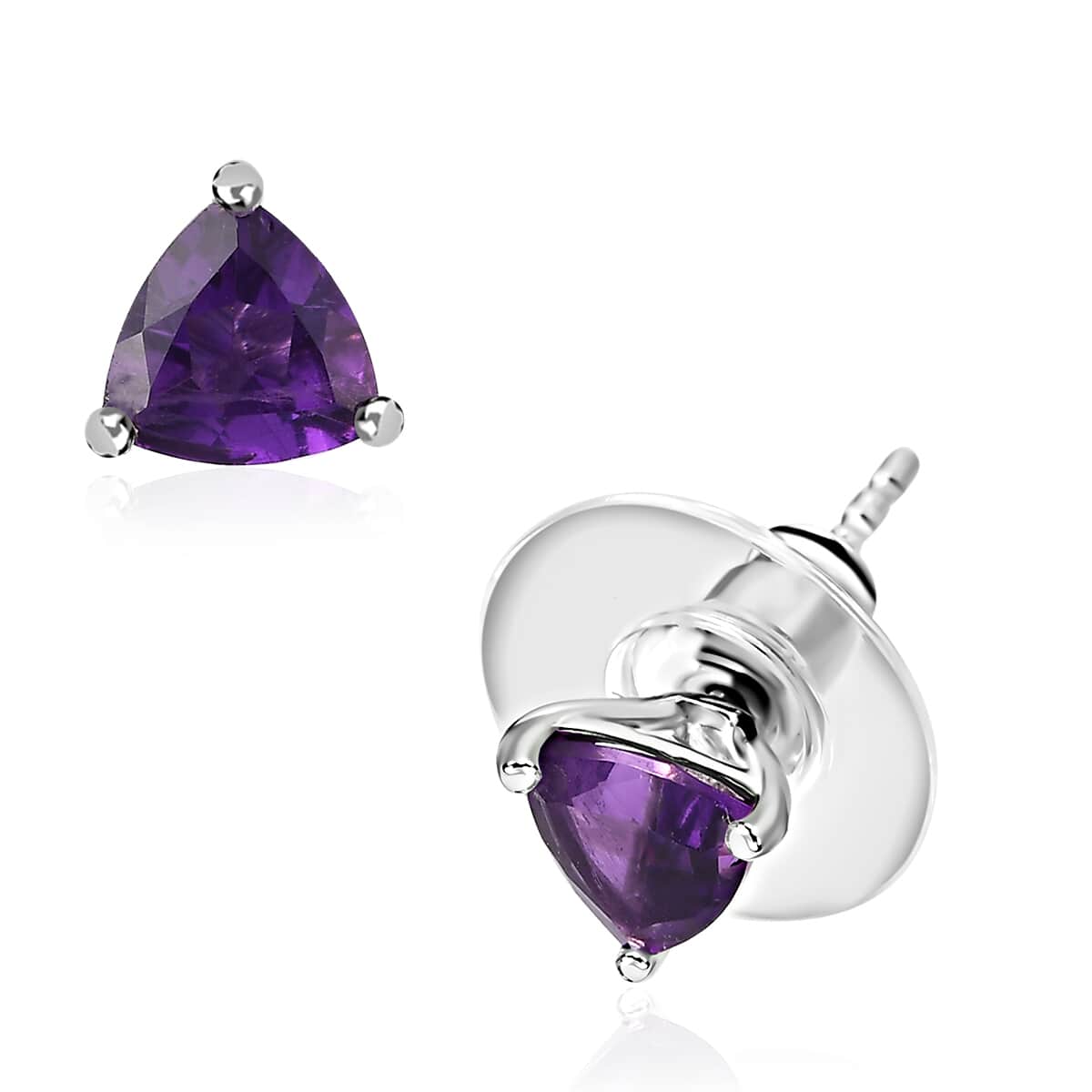 African Amethyst Solitaire Stud Earrings in Platinum Over Sterling Silver 1.25 ctw image number 0