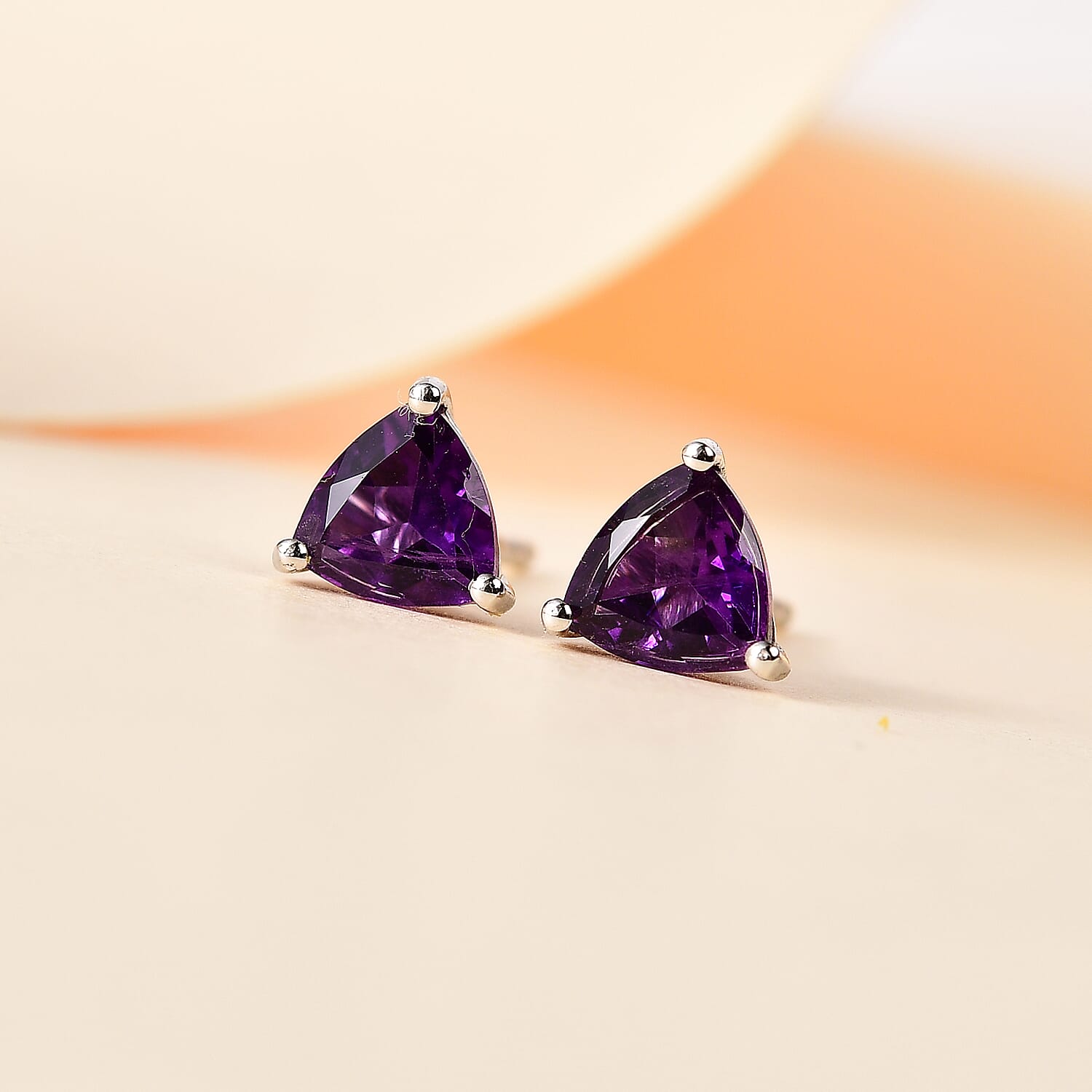 African Amethyst Solitaire Stud Earrings in Platinum Over Sterling Silver 1.25 ctw