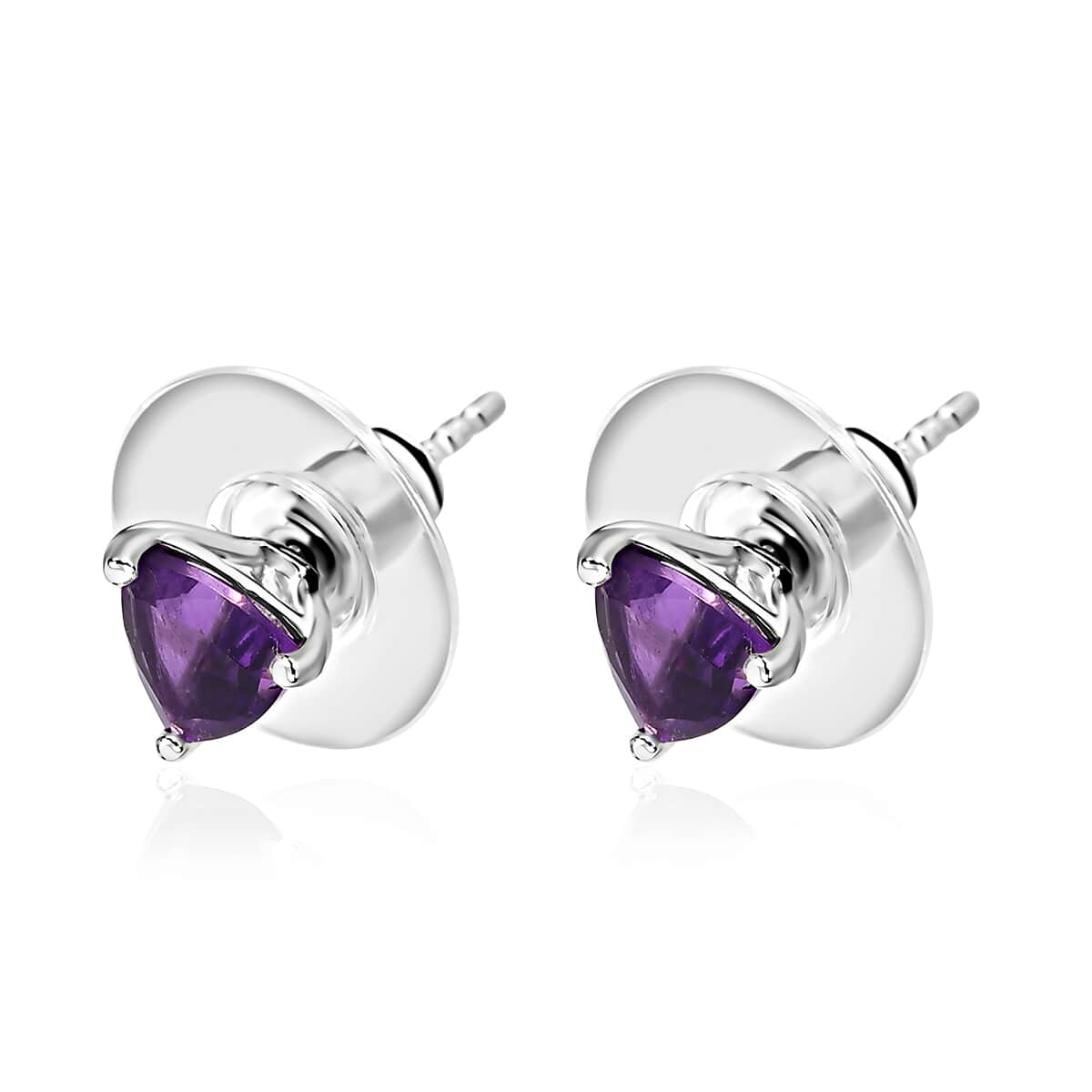 African Amethyst Solitaire Stud Earrings in Platinum Over Sterling Silver 1.25 ctw image number 3