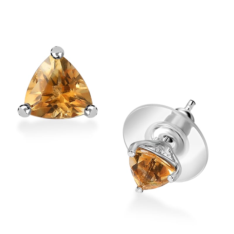 Brazilian Citrine Solitaire Stud Earrings in Platinum Over Sterling Silver 1.40 ctw