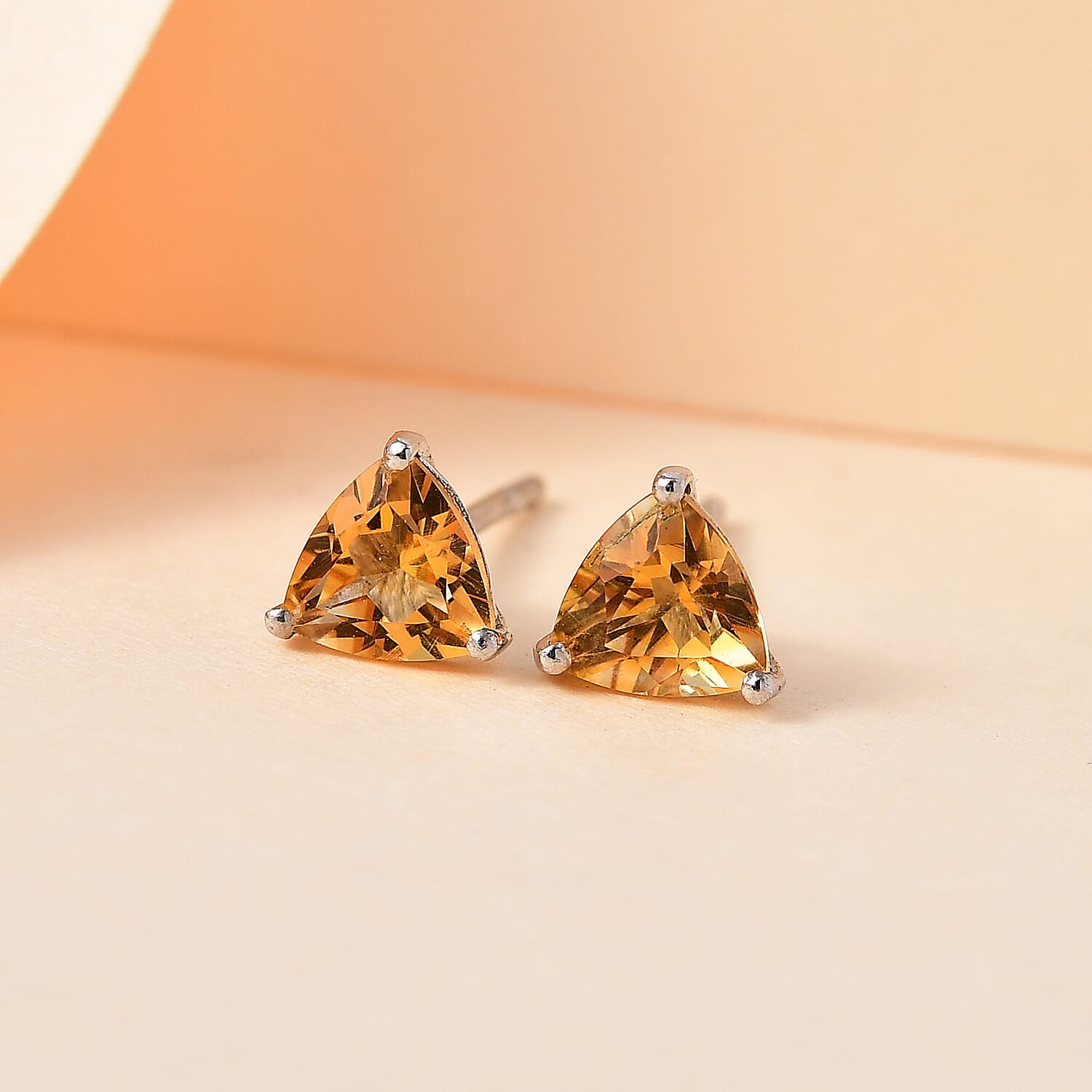 Brazilian Citrine Solitaire Stud Earrings in Platinum Over Sterling Silver 1.40 ctw