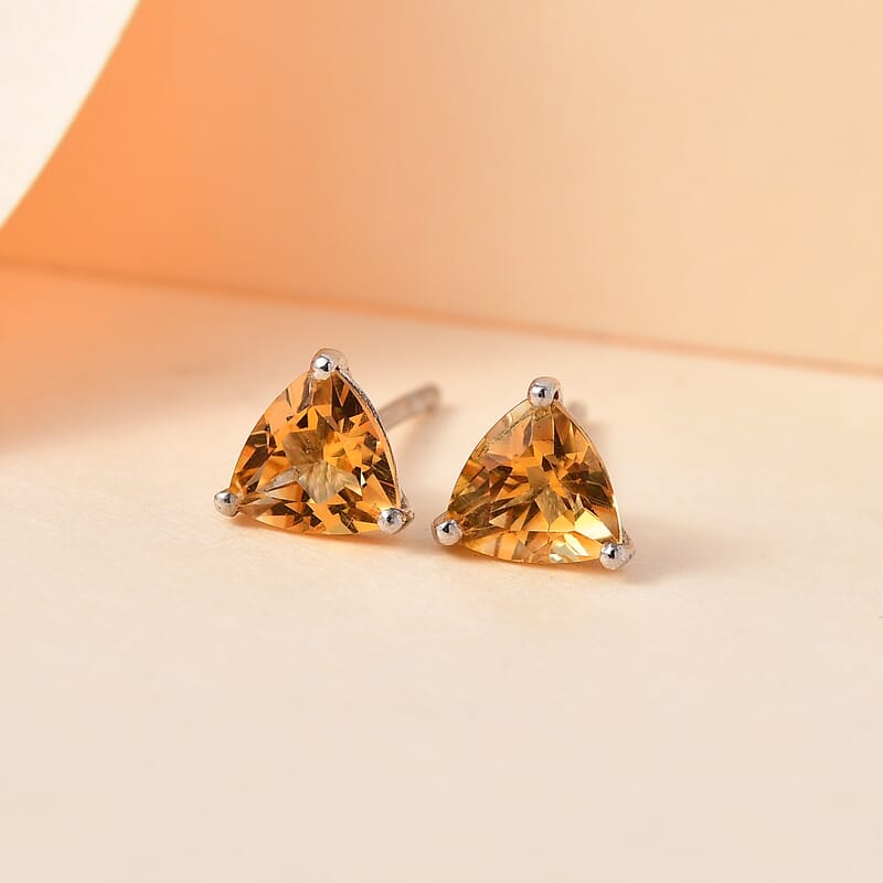 Brazilian Citrine Solitaire Stud Earrings in Platinum Over Sterling Silver 1.40 ctw