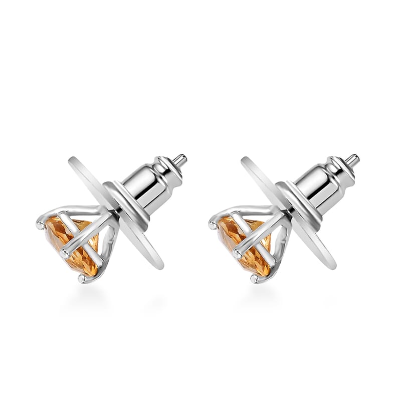 Brazilian Citrine Solitaire Stud Earrings in Platinum Over Sterling Silver 1.40 ctw