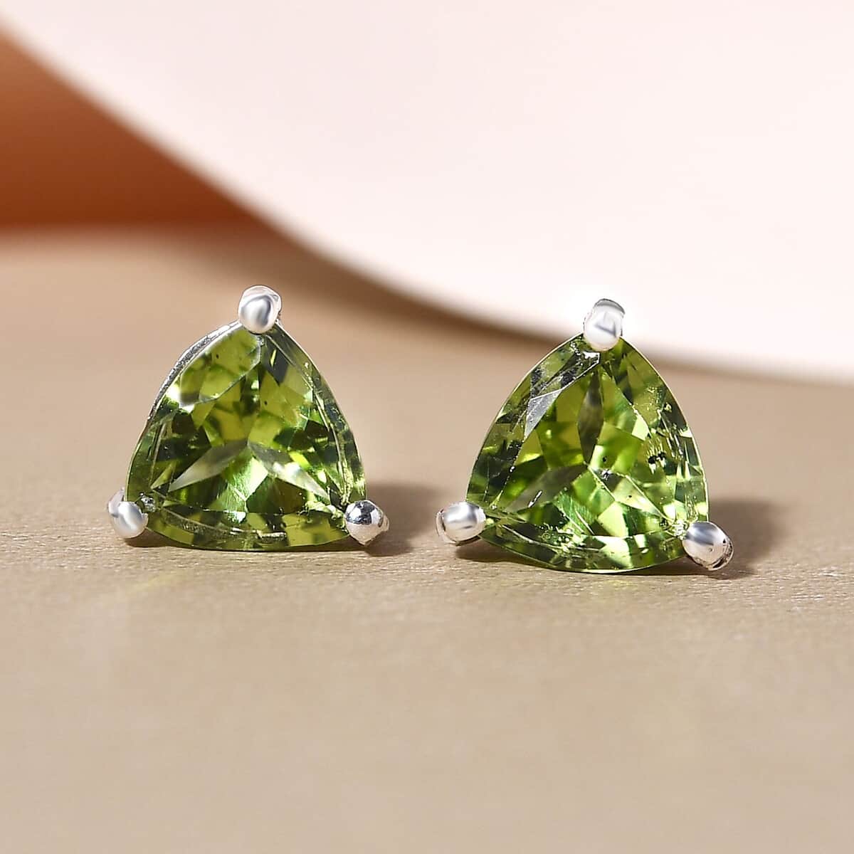 Peridot Solitaire Stud Earrings in Platinum Over Sterling Silver 1.65 ctw image number 1