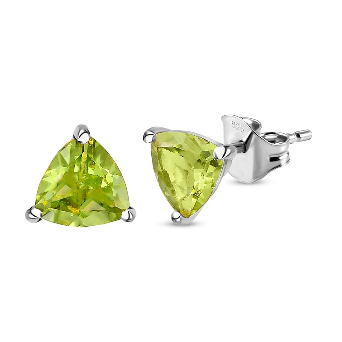 Peridot Solitaire Stud Earrings in Platinum Over Sterling Silver 1.65 ctw image number 3