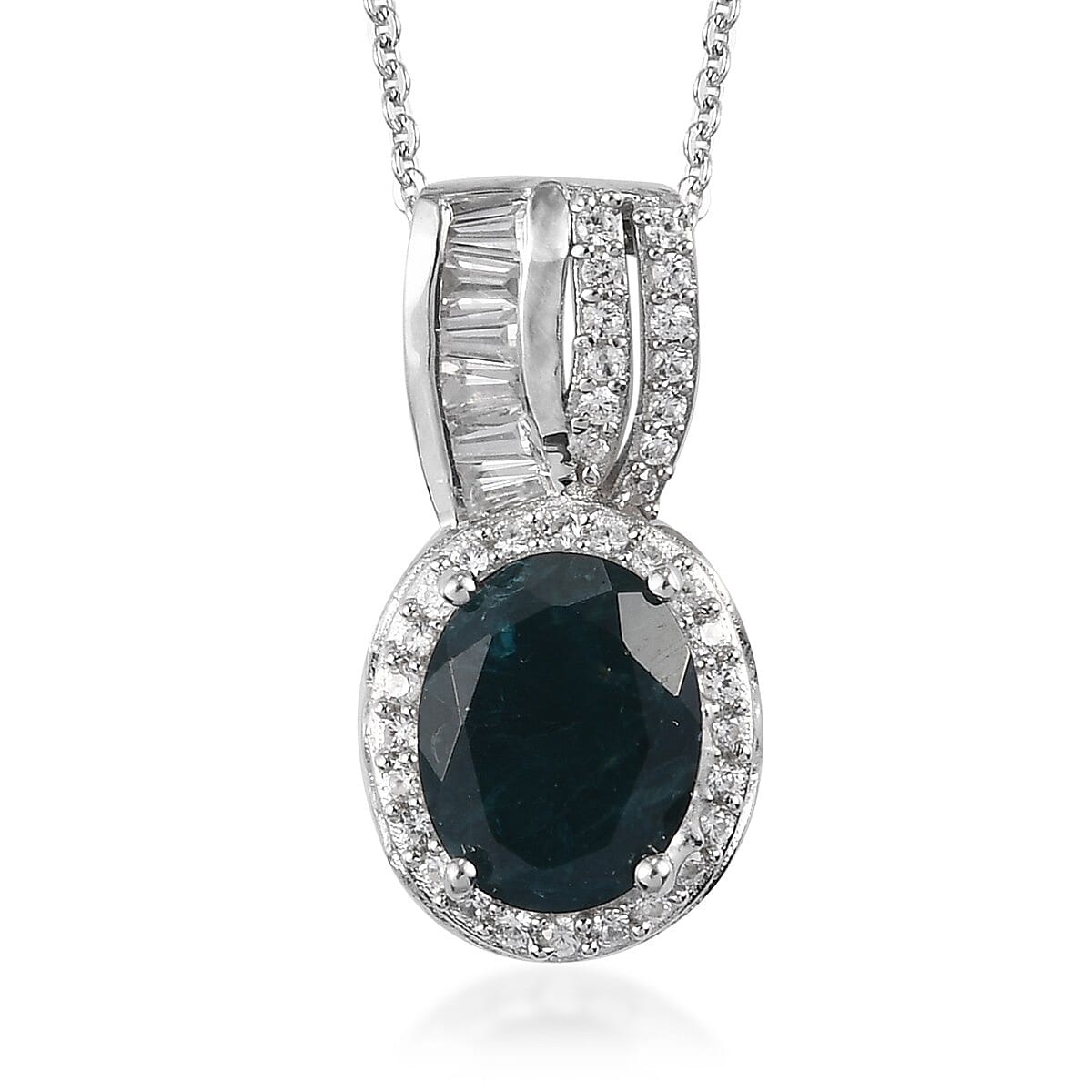 Teal Grandidierite and Zircon Pendant Necklace 20 Inches in Platinum Over Sterling Silver 2.40 ctw