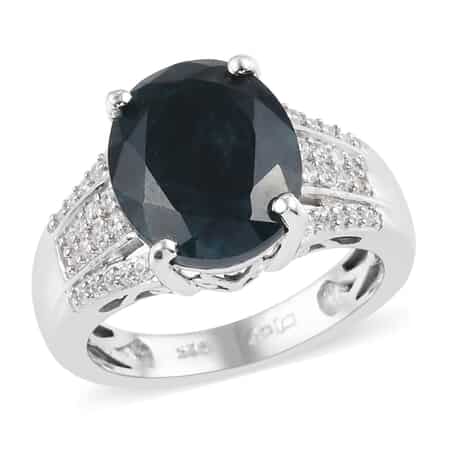 Teal Grandidierite and Zircon Ring in Platinum Over Sterling Silver (Size 6.0) 5.25 ctw image number 0