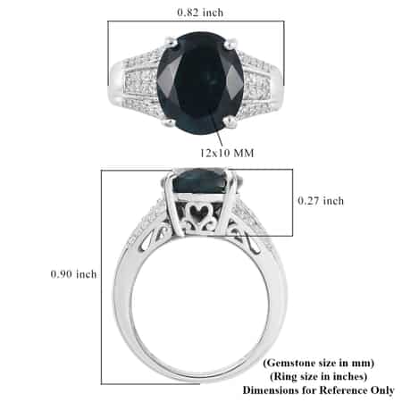 Teal Grandidierite and Zircon Ring in Platinum Over Sterling Silver (Size 6.0) 5.25 ctw image number 4