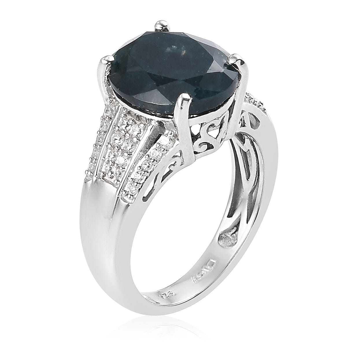 Teal Grandidierite and Zircon Ring in Platinum Over Sterling Silver (Size 7.0) 5.25 ctw image number 2