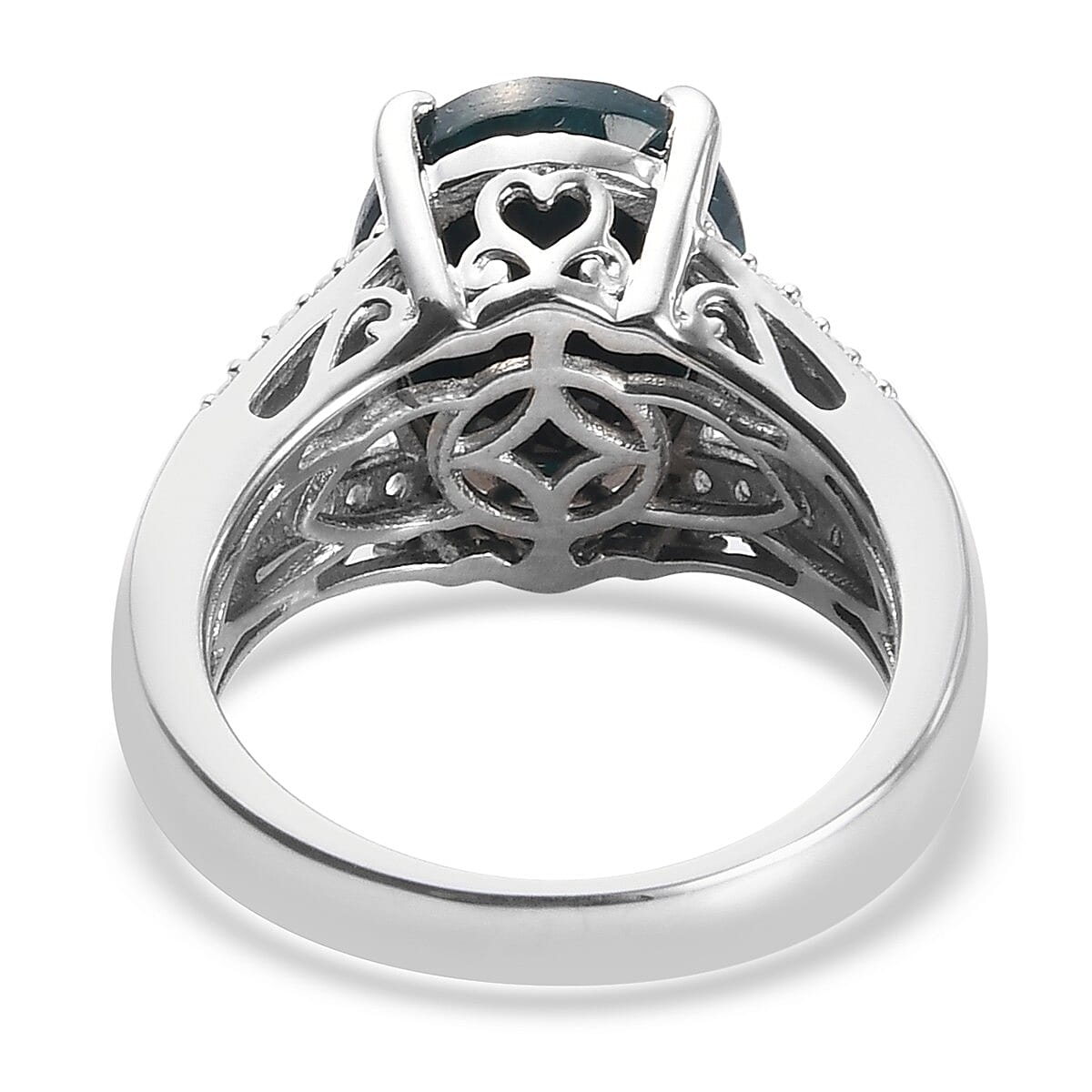 Teal Grandidierite and Zircon Ring in Platinum Over Sterling Silver (Size 7.0) 5.25 ctw image number 3