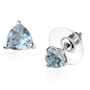 Blue Topaz 1.80 ctw Solitaire Stud Earrings in Platinum Over Sterling Silver