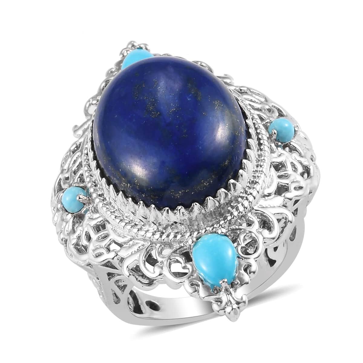 Lapis Lazuli and Sleeping Beauty Turquoise Ring in Platinum Over Sterling Silver (Size 5.0) 18.80 ctw image number 0