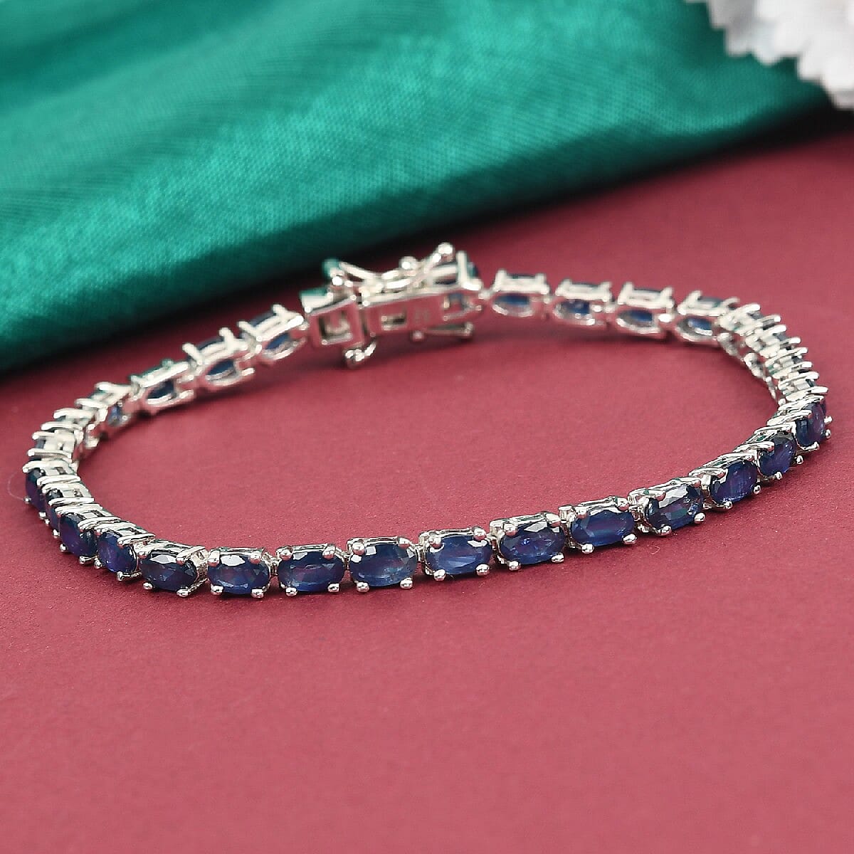 Kanchanaburi Blue Sapphire Tennis Bracelet in Platinum Over Sterling Silver (7.25 In) 9.75 ctw image number 1