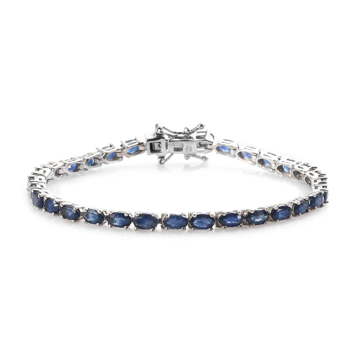 Kanchanaburi Blue Sapphire Tennis Bracelet in Platinum Over Sterling Silver (6.50 In) 7.30 Grams 8.65 ctw image number 0