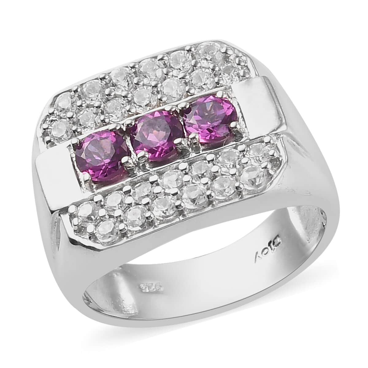 Purple Garnet and Zircon Men's Ring in Platinum Over Sterling Silver (Size 11.0) 2.65 ctw image number 0