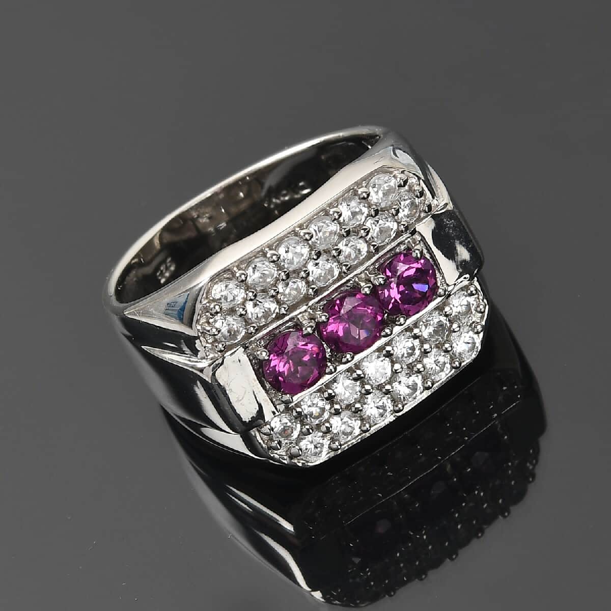 Purple Garnet and Zircon Men's Ring in Platinum Over Sterling Silver (Size 11.0) 2.65 ctw image number 1