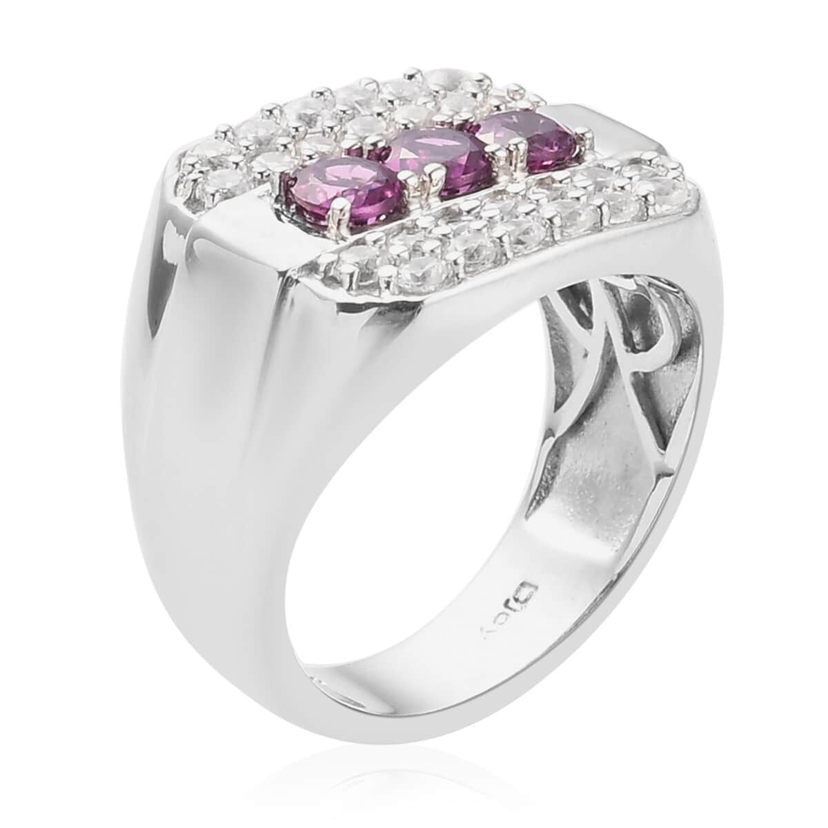 Purple Garnet and Zircon Men's Ring in Platinum Over Sterling Silver (Size 11.0) 2.65 ctw image number 3