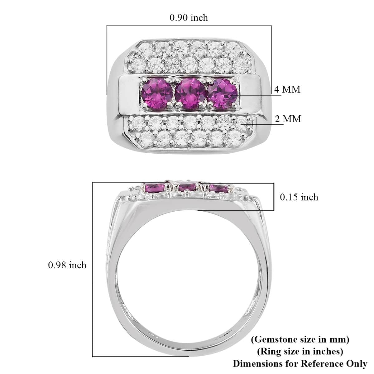 Purple Garnet and Zircon Men's Ring in Platinum Over Sterling Silver (Size 11.0) 2.65 ctw image number 5